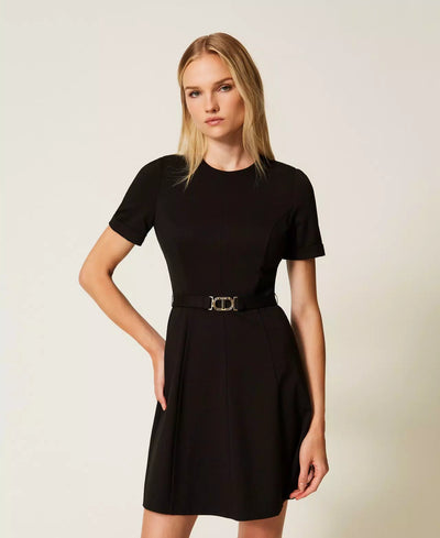 Short dress with Oval T buckle Black-TWINSET-Tocca Finita