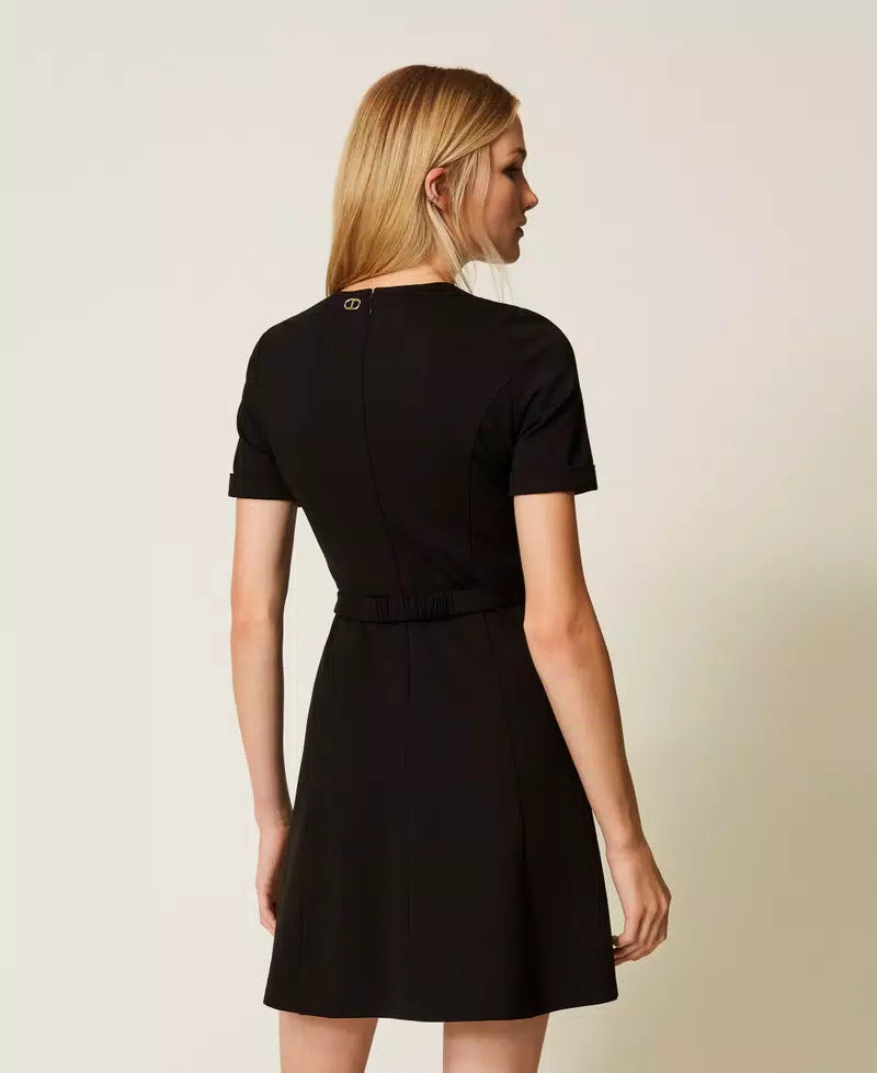 Short dress with Oval T buckle Black-TWINSET-Tocca Finita