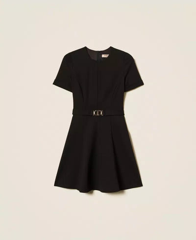 Short dress with Oval T buckle Black-TWINSET-Tocca Finita
