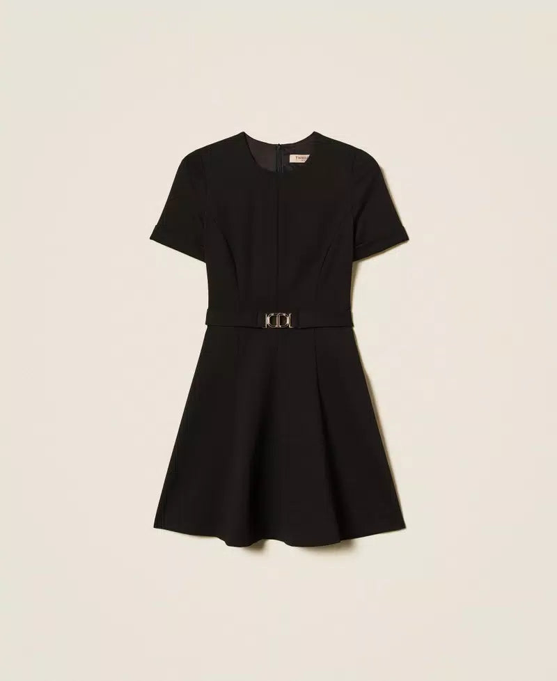 Short dress with Oval T buckle Black-TWINSET-Tocca Finita