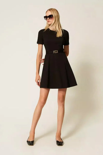 Short dress with Oval T buckle Black-TWINSET-Tocca Finita