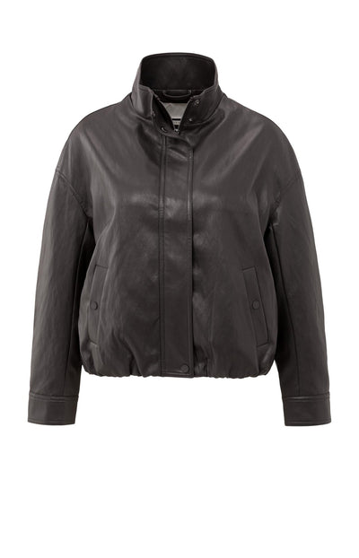 Short Faux Leather Jacket With Elastic Hem Anthracite Brown