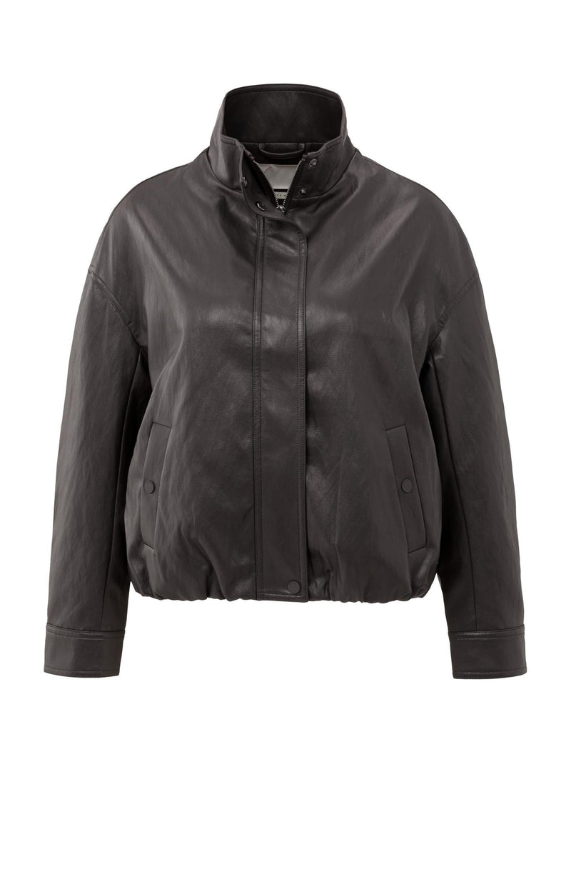 Short Faux Leather Jacket With Elastic Hem Anthracite Brown