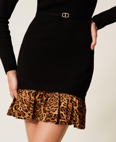 Short Knit Dress With Animal Print Insert-TWINSET-Tocca Finita