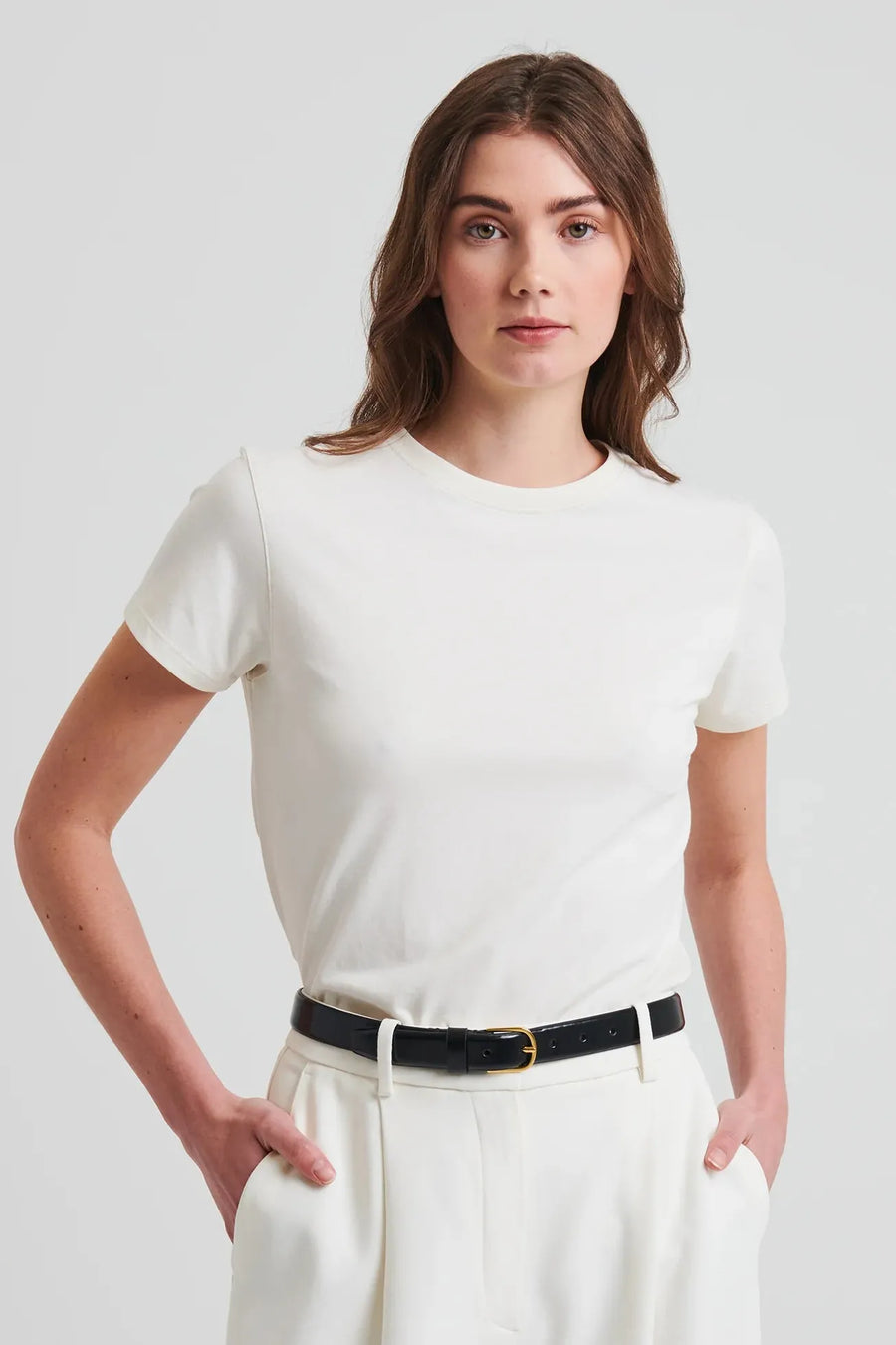 Short Sleeve Iconic Fitted Crew Chalk-Patrick Assaraf-Tocca Finita