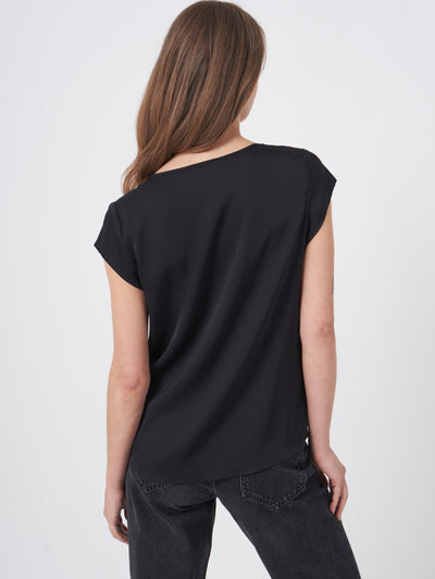 Short-Sleeved Silk Top With Pocket-Repeat-Tocca Finita