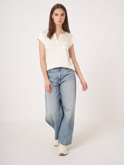 Short-Sleeved Silk Top With Pocket-Repeat-Tocca Finita