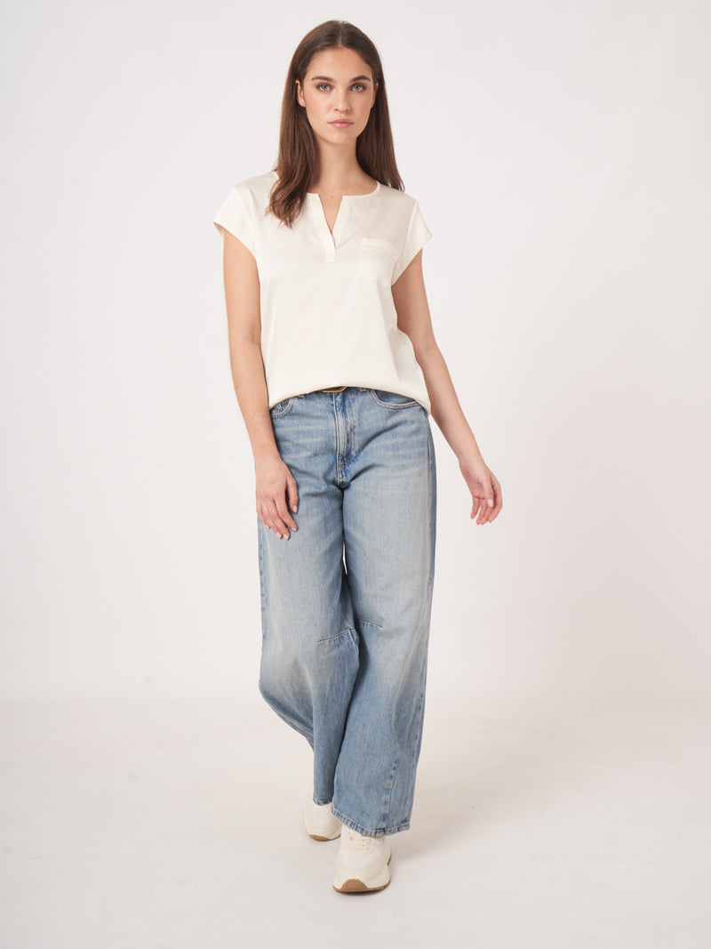 Short-Sleeved Silk Top With Pocket-Repeat-Tocca Finita