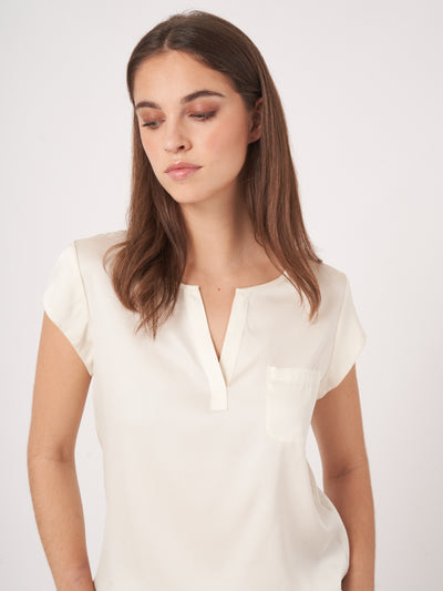 Short-Sleeved Silk Top With Pocket-Repeat-Tocca Finita