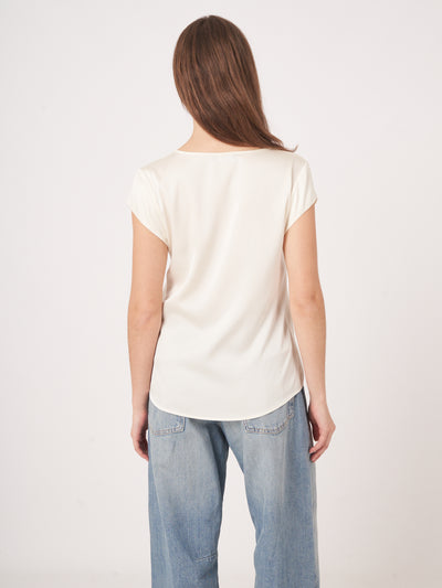 Short-Sleeved Silk Top With Pocket-Repeat-Tocca Finita