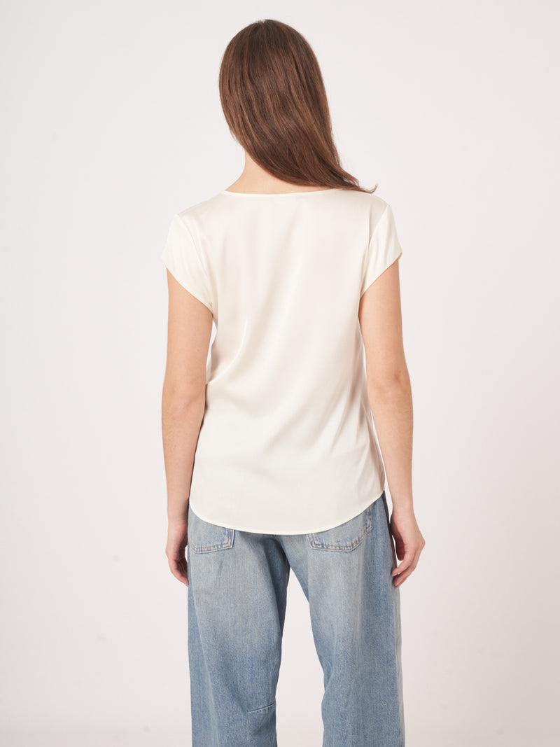 Short-Sleeved Silk Top With Pocket-Repeat-Tocca Finita