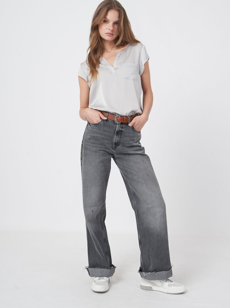 Short-Sleeved Silk Top With Pocket-Repeat-Tocca Finita
