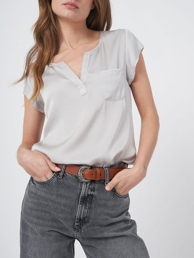 Short-Sleeved Silk Top With Pocket-Repeat-Tocca Finita