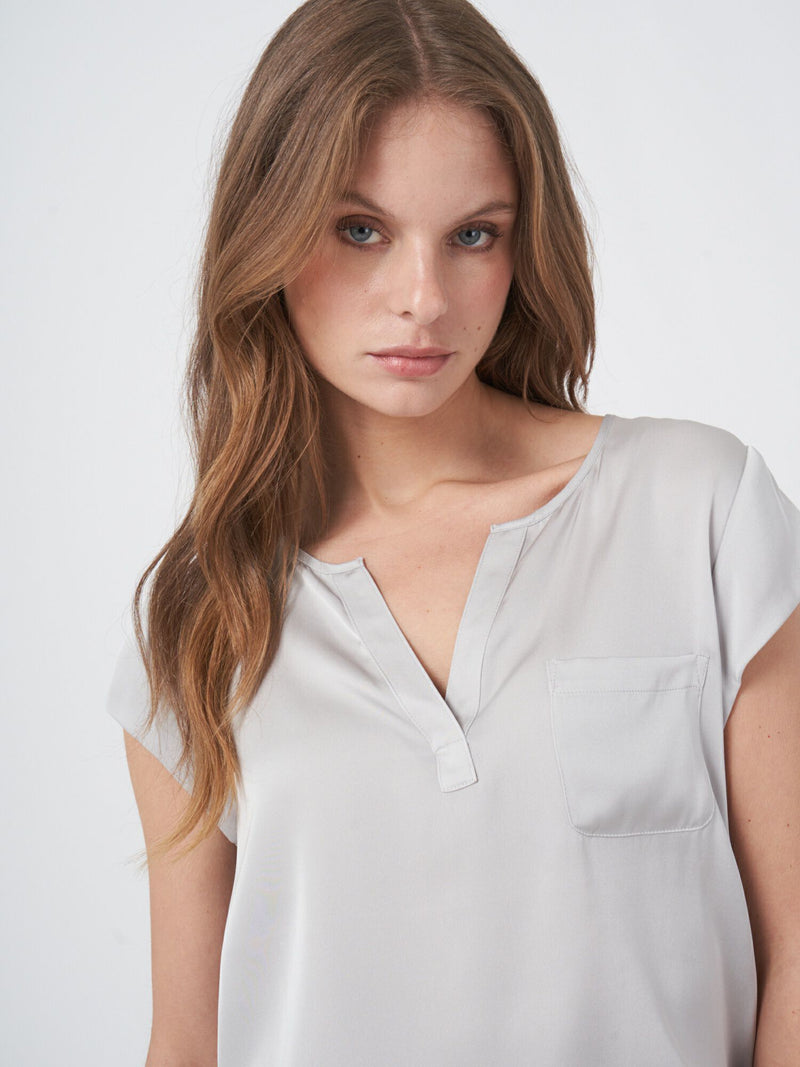 Short-Sleeved Silk Top With Pocket-Repeat-Tocca Finita