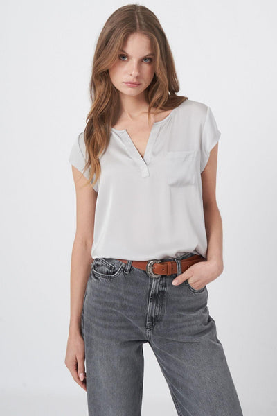 Short-Sleeved Silk Top With Pocket-Repeat-Tocca Finita