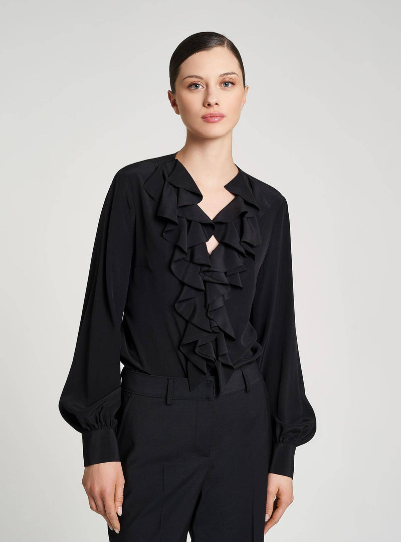 Silk Crepe De Chine Blouse with Ruffle-Comicetta Snob-Tocca Finita