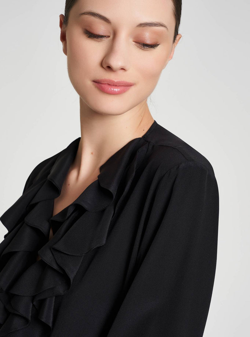 Silk Crepe De Chine Blouse with Ruffle-Comicetta Snob-Tocca Finita