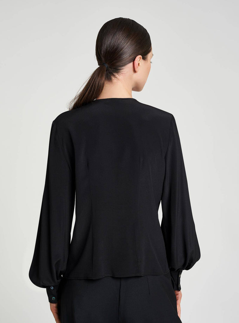 Silk Crepe De Chine Blouse with Ruffle-Comicetta Snob-Tocca Finita