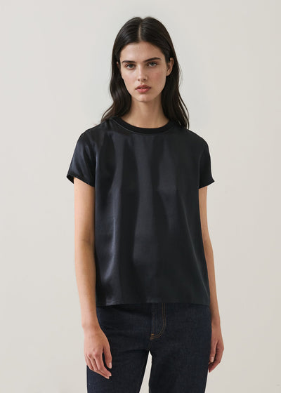 Silk Satin Short Sleeve Crewneck-Patrick Assaraf-Tocca Finita