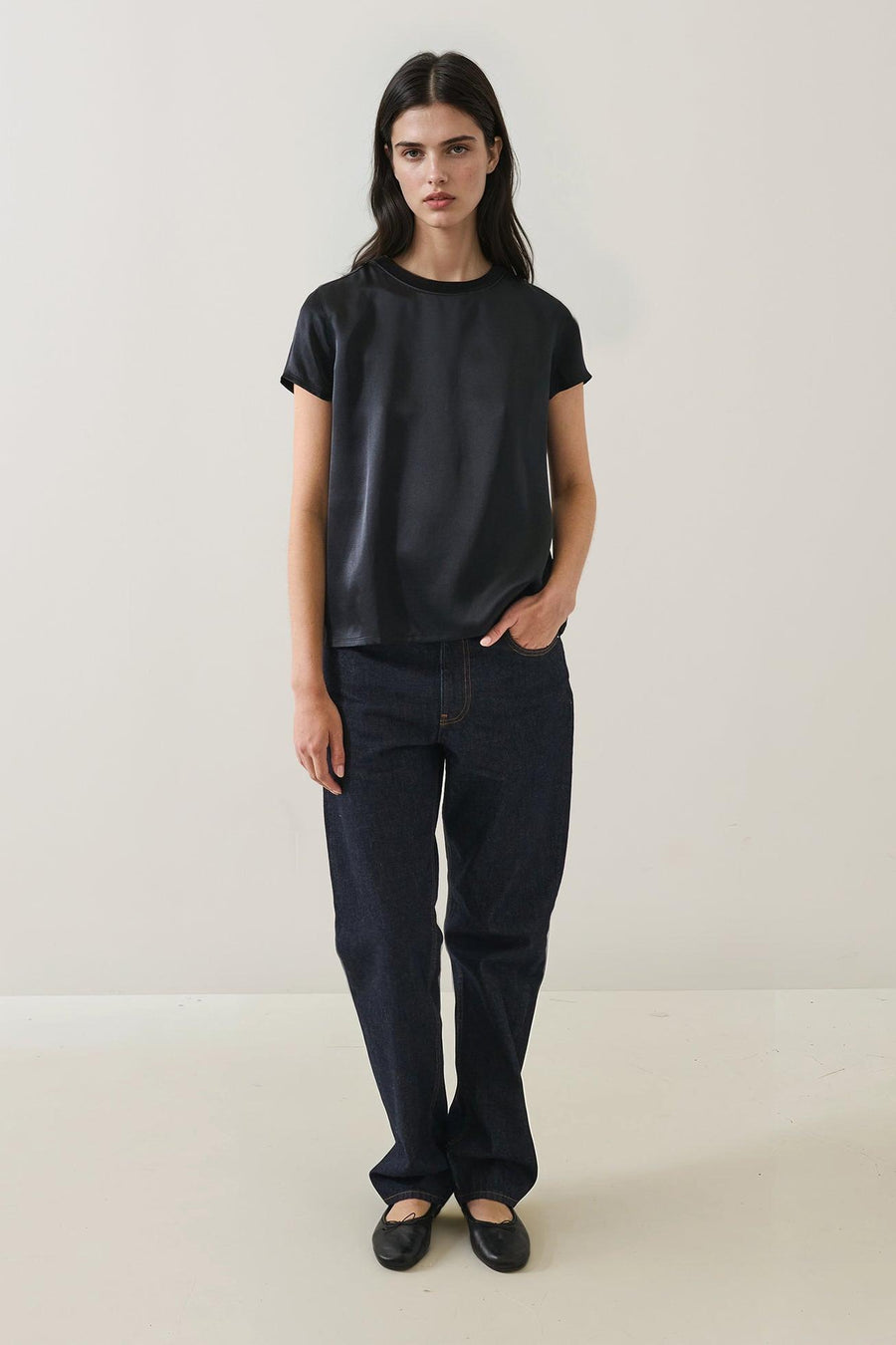 Silk Satin Short Sleeve Crewneck-Patrick Assaraf-Tocca Finita