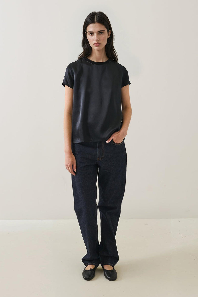 Silk Satin Short Sleeve Crewneck-Patrick Assaraf-Tocca Finita