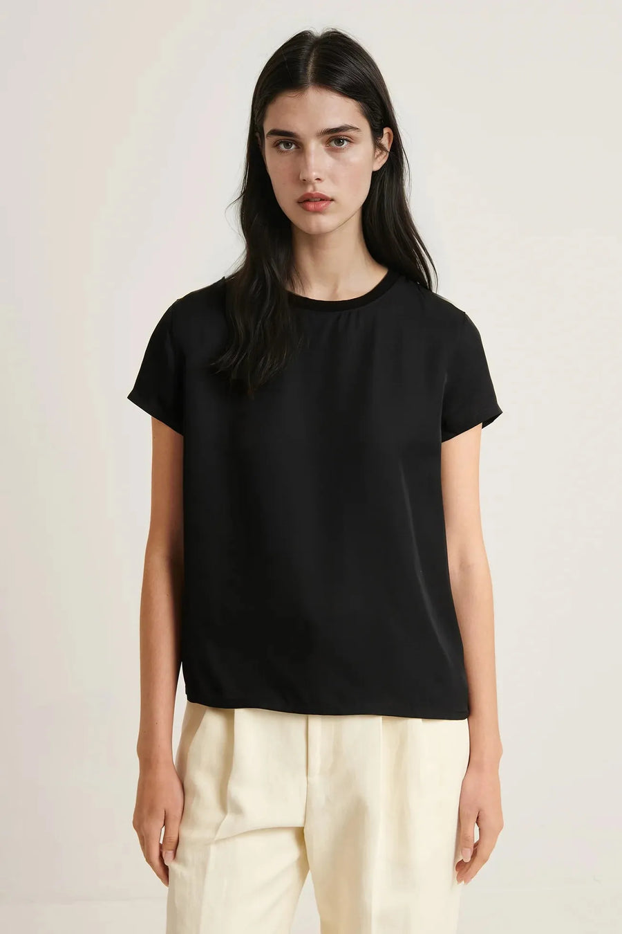Silk Short Sleeve Crewneck Black-Patrick Assaraf-Tocca Finita