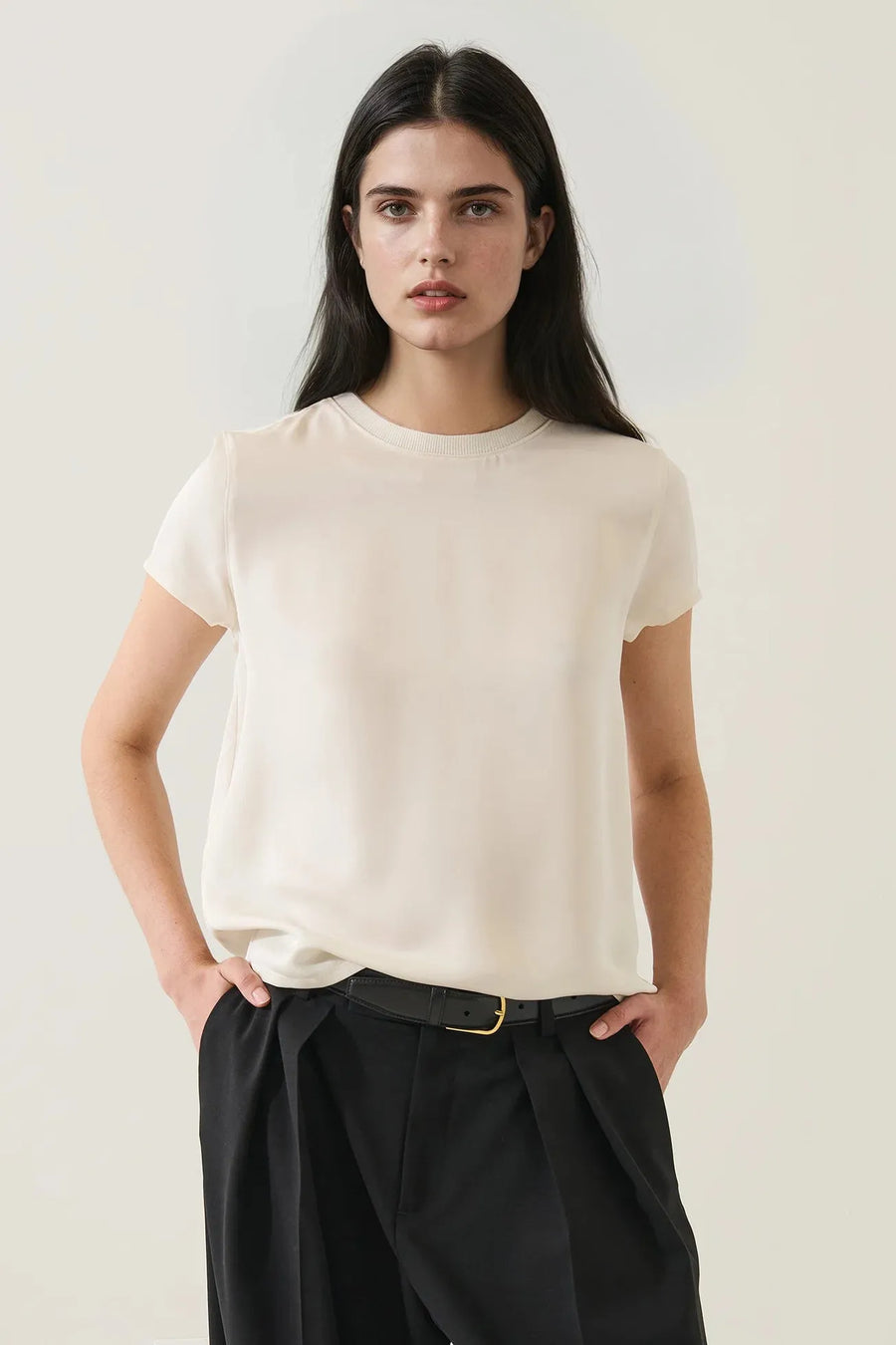Silk Short Sleeve Crewneck Ecru-Patrick Assaraf-Tocca Finita