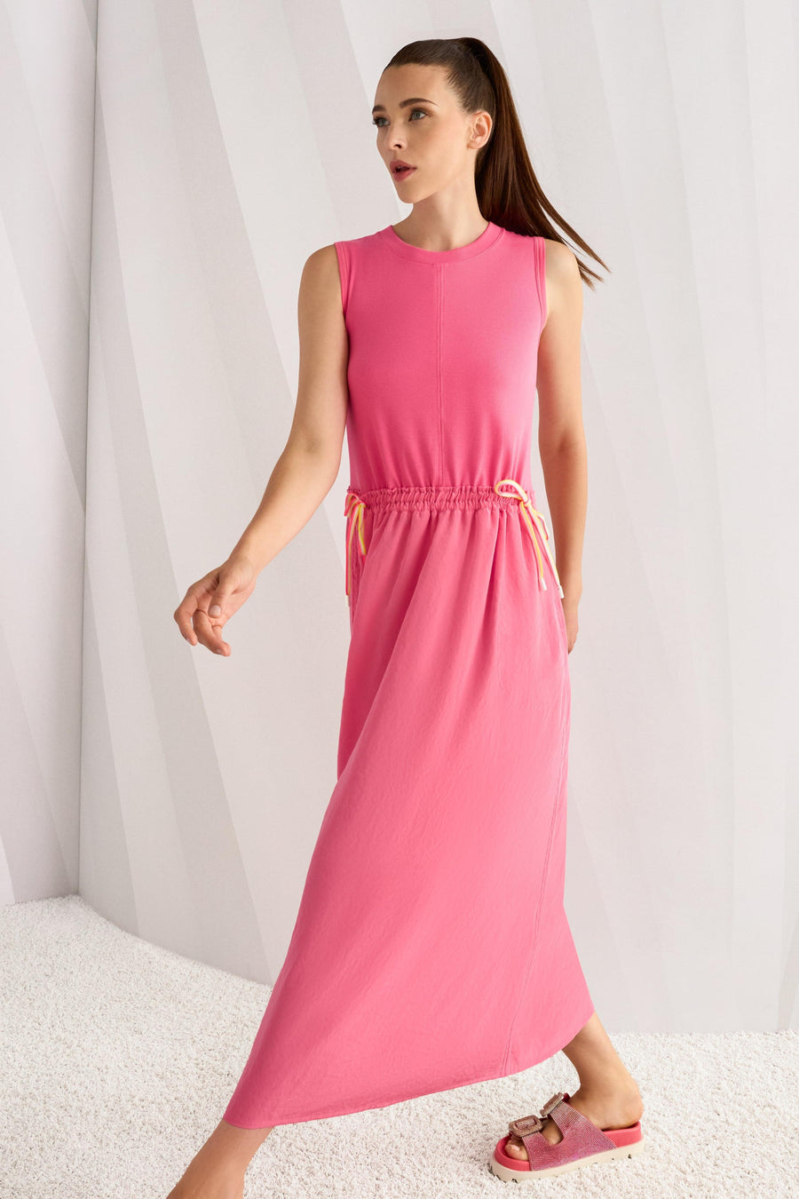 Sleeveless Midi Dress With Drawstring Pink Lemonade-Marc Cain-Tocca Finita