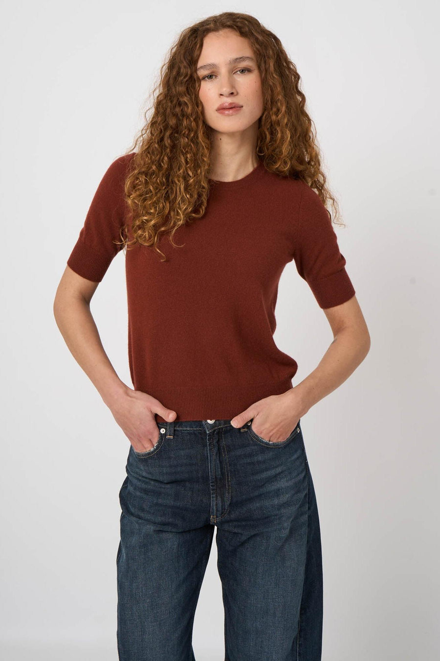 Slim Short-Sleeve Organic Cashmere Sweater Flame-Repeat-Tocca Finita
