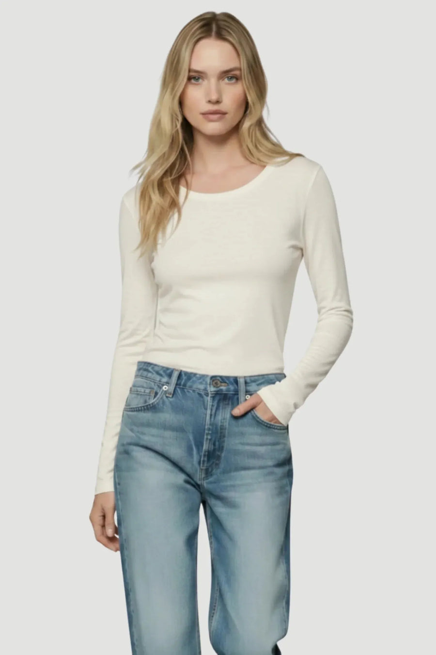 Soft Touch Long Sleeve Crewneck Cream-Majestic Filatures-Tocca Finita