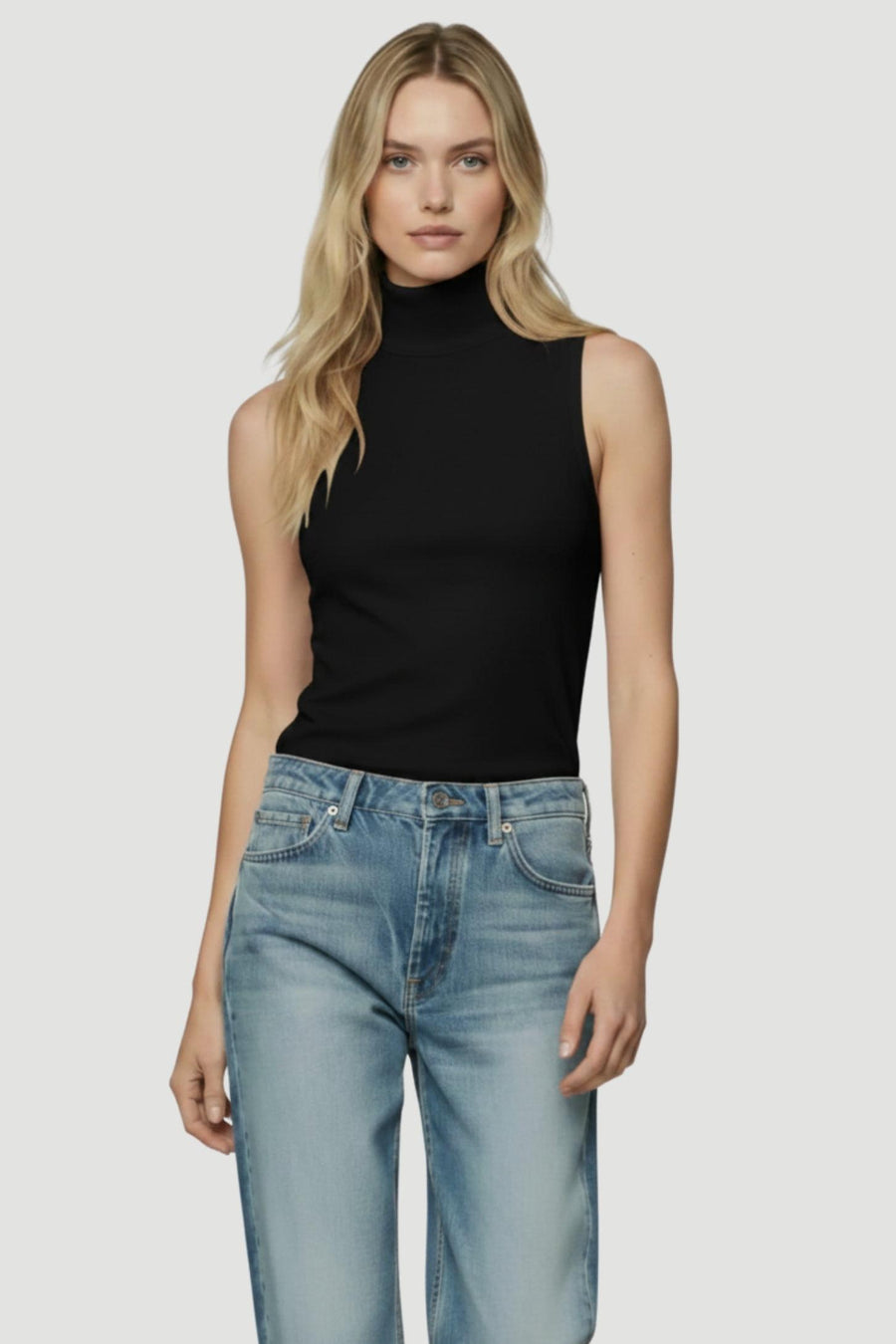 Soft Touch Sleeveless Turtleneck Noir-Majestic Filatures-Tocca Finita