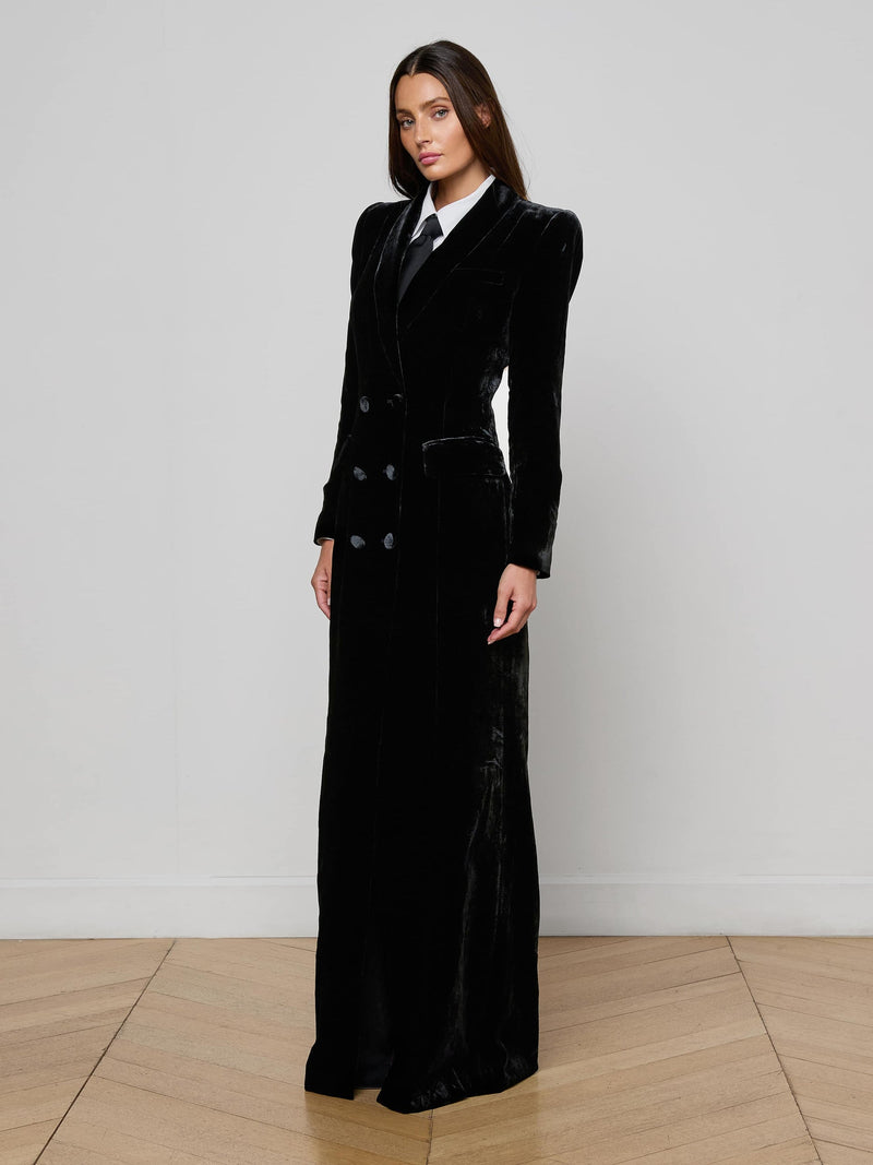Stormi Velvet Tuxedo Maxi Dress Black-L&