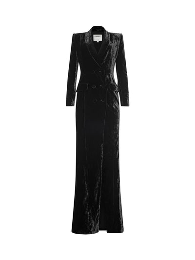Stormi Velvet Tuxedo Maxi Dress Black-L'Agence-Tocca Finita