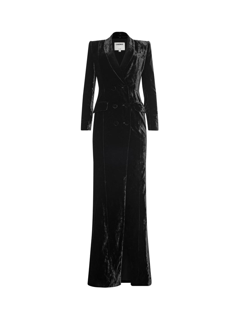 Stormi Velvet Tuxedo Maxi Dress Black-L&