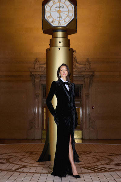 Stormi Velvet Tuxedo Maxi Dress Black-L'Agence-Tocca Finita
