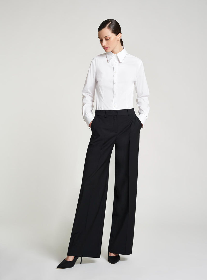 Stretch Cotton Blouse With Crystals White-Comicetta Snob-Tocca Finita