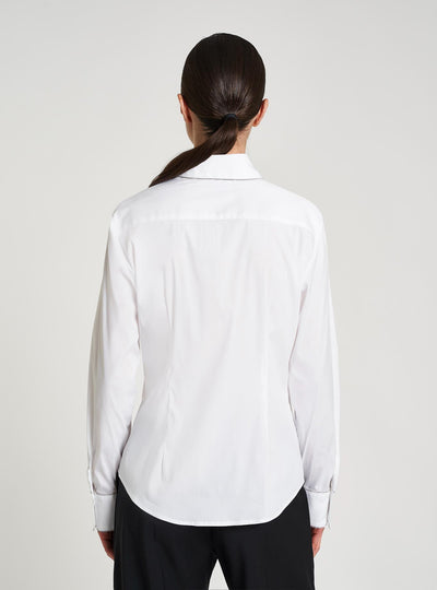 Stretch Cotton Blouse With Crystals White-Comicetta Snob-Tocca Finita