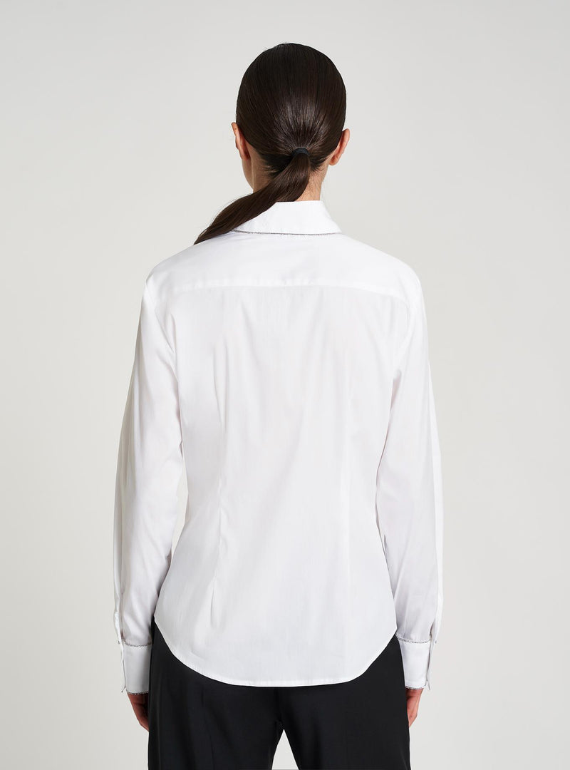 Stretch Cotton Blouse With Crystals White-Comicetta Snob-Tocca Finita