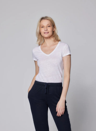 Stretch Linen V-Neck T-Shirt-Majestic Filatures-Tocca Finita