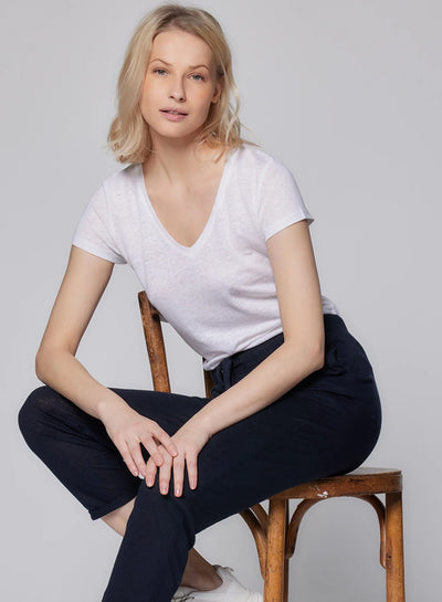 Stretch Linen V-Neck T-Shirt-Majestic Filatures-Tocca Finita