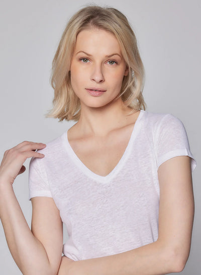 Stretch Linen V-Neck T-Shirt-Majestic Filatures-Tocca Finita