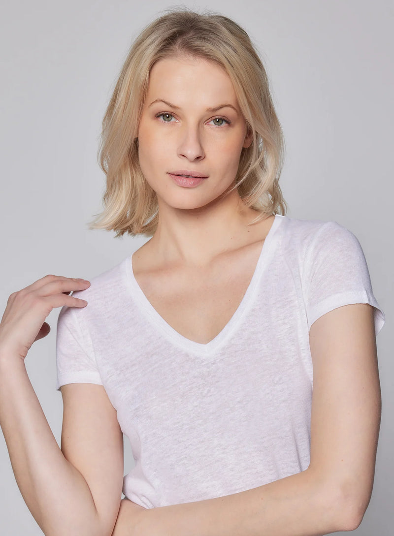 Stretch Linen V-Neck T-Shirt-Majestic Filatures-Tocca Finita