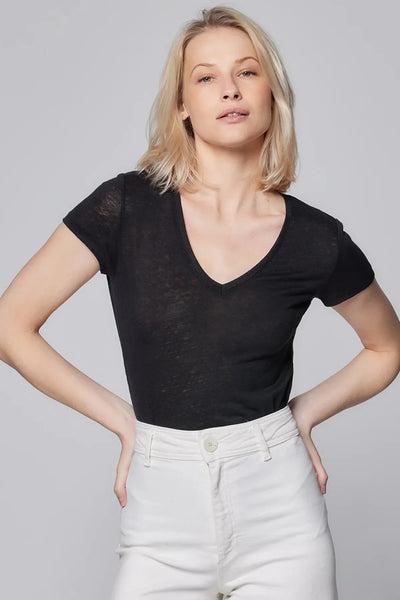 Stretch Linen V-Neck T-Shirt-Majestic Filatures-Tocca Finita