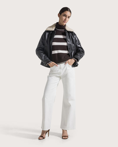 Striped Turtleneck Sweater Deep Brown/White-Seventy-Tocca Finita