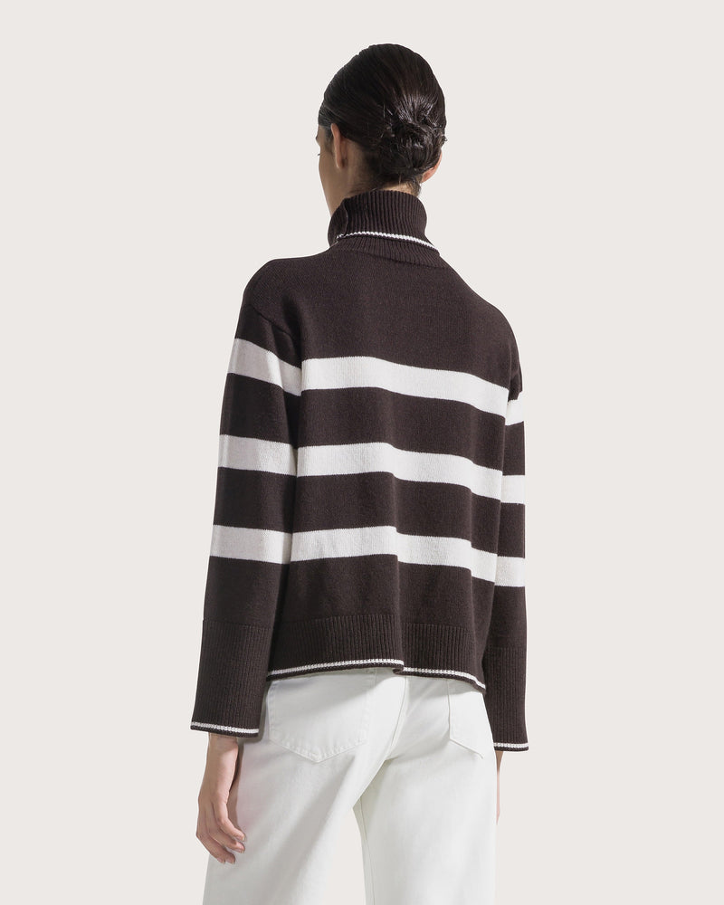 Striped Turtleneck Sweater Deep Brown/White-Seventy-Tocca Finita