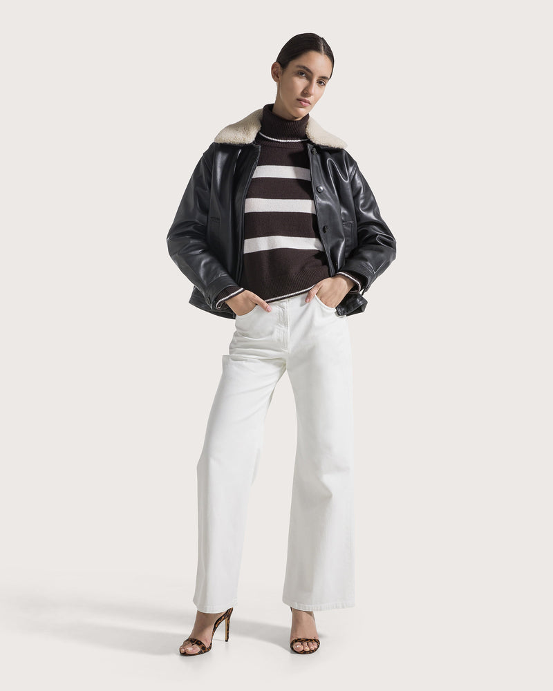 Striped Turtleneck Sweater Deep Brown/White-Seventy-Tocca Finita