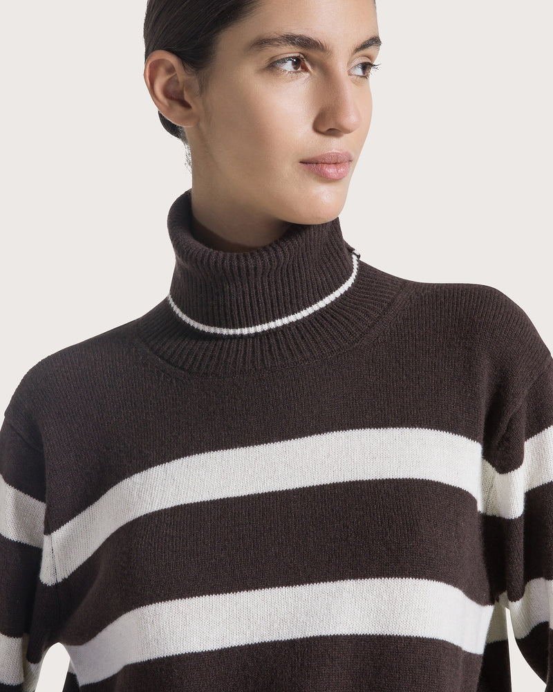 Striped Turtleneck Sweater Deep Brown/White-Seventy-Tocca Finita