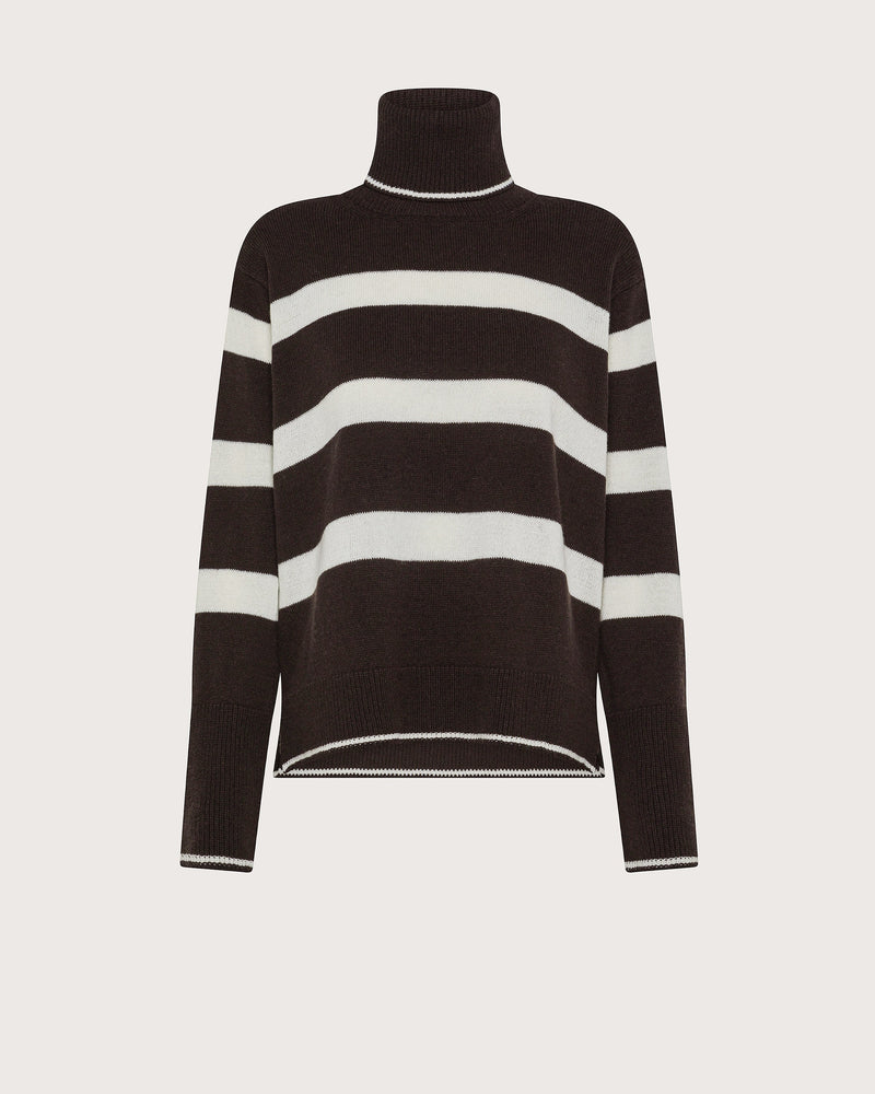 Striped Turtleneck Sweater Deep Brown/White-Seventy-Tocca Finita