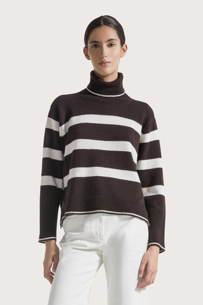 Striped Turtleneck Sweater Deep Brown/White-Seventy-Tocca Finita