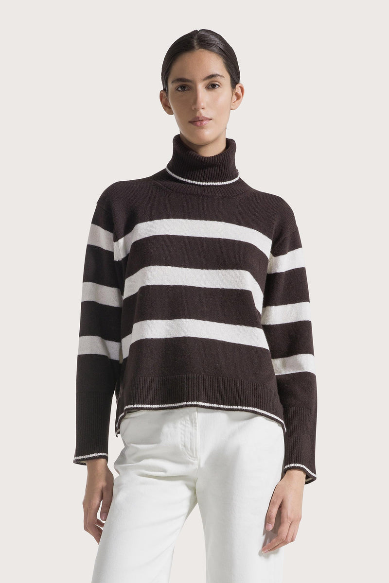 Striped Turtleneck Sweater Deep Brown/White-Seventy-Tocca Finita